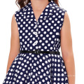 Grace Karin Kinder Holly &#39;Vintage 50&#39;s Kleid Mädchen Retro Vintage Sleeveless Revers Kragen Navy Polka Dots Kleid CL009000-2